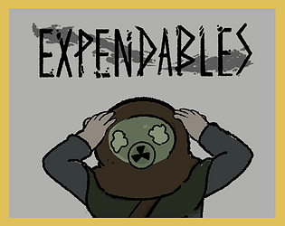 Expendables title artwork showing a figure holding a radiation-marked helmet