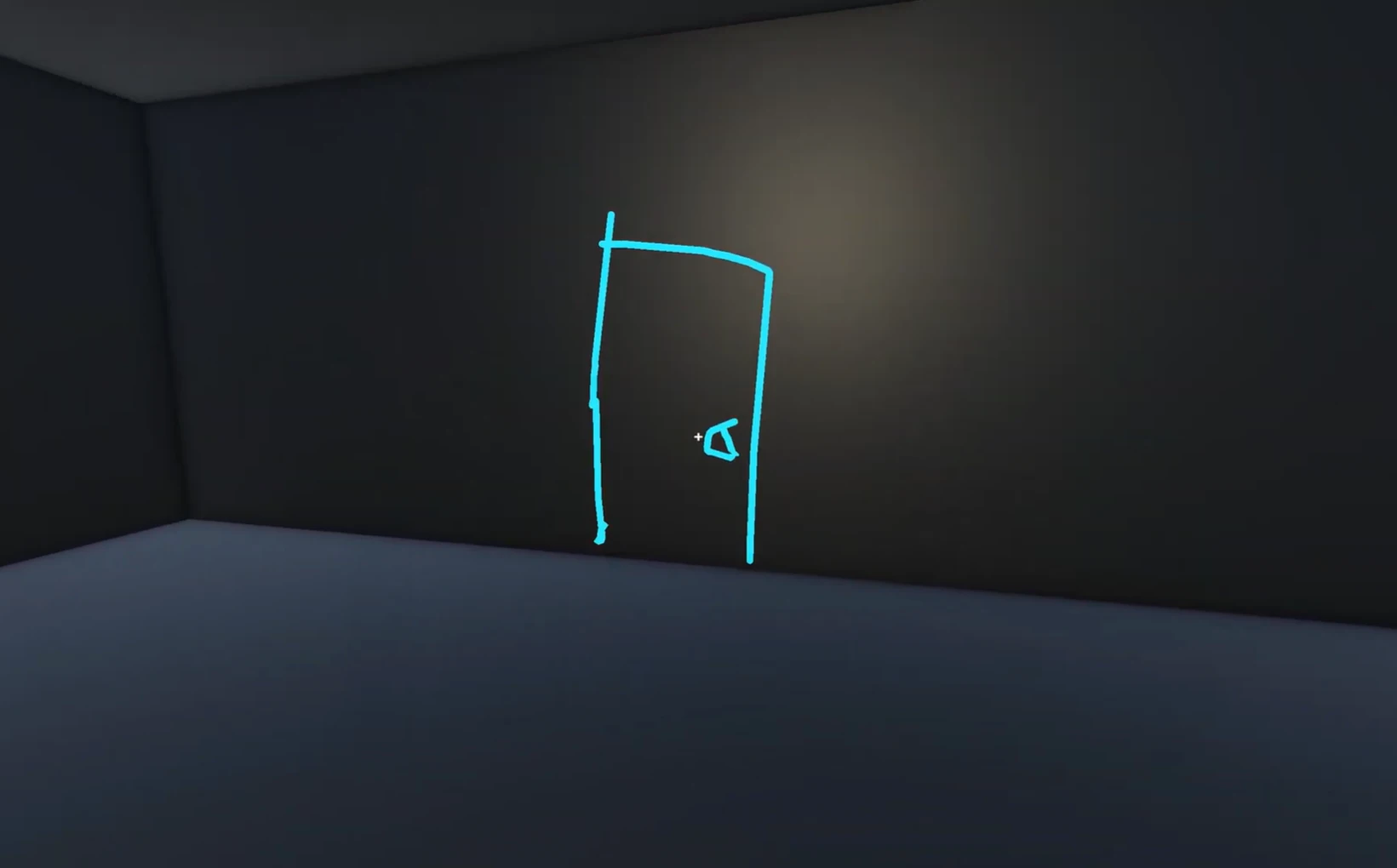 Keys and Doors glowing door outline in a dark test room
