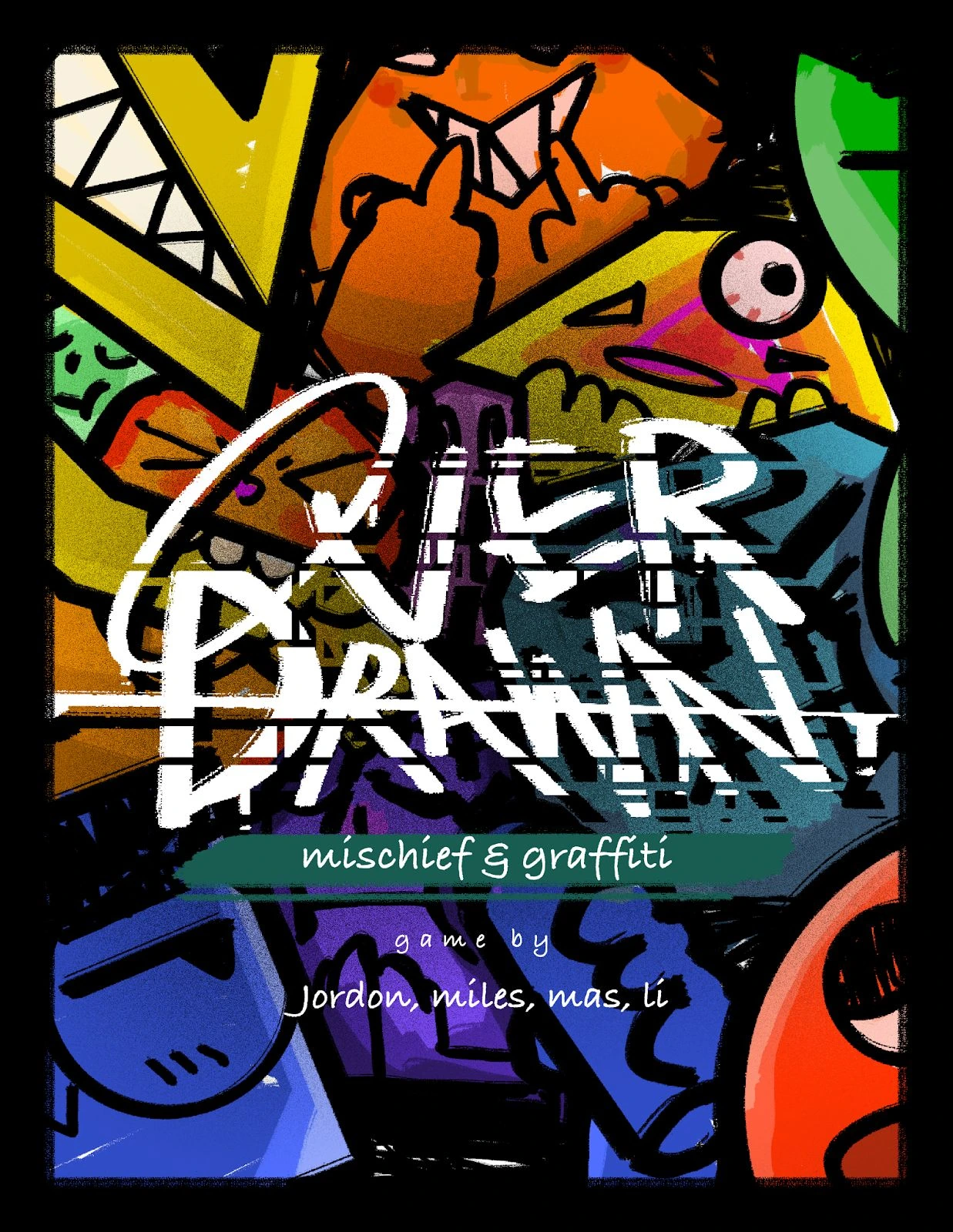 Overdrawn rulebook cover with colorful graffiti artwork