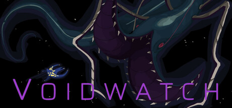 Voidwatch title artwork with a starship facing a vast creature in space